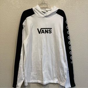 White with Black Vans Logo Tshirt Hoodie